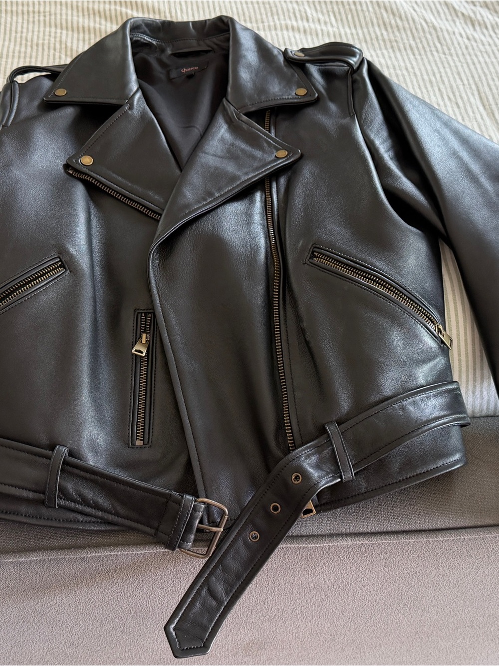 Quince Black Leather Moto Jacket with Belt